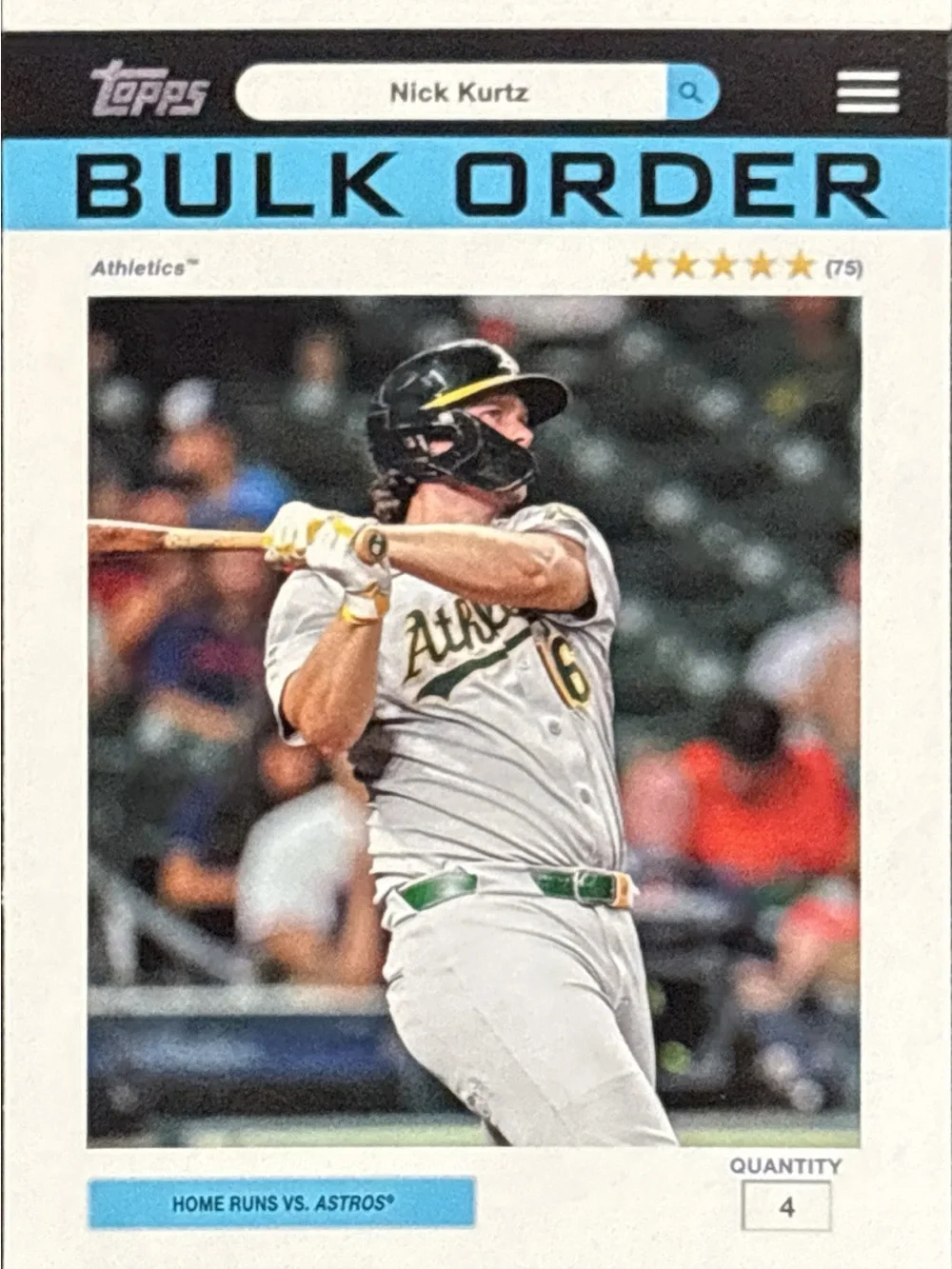 Topps Nick Kurtz Bulk Order Rookie Baseball Trading Card